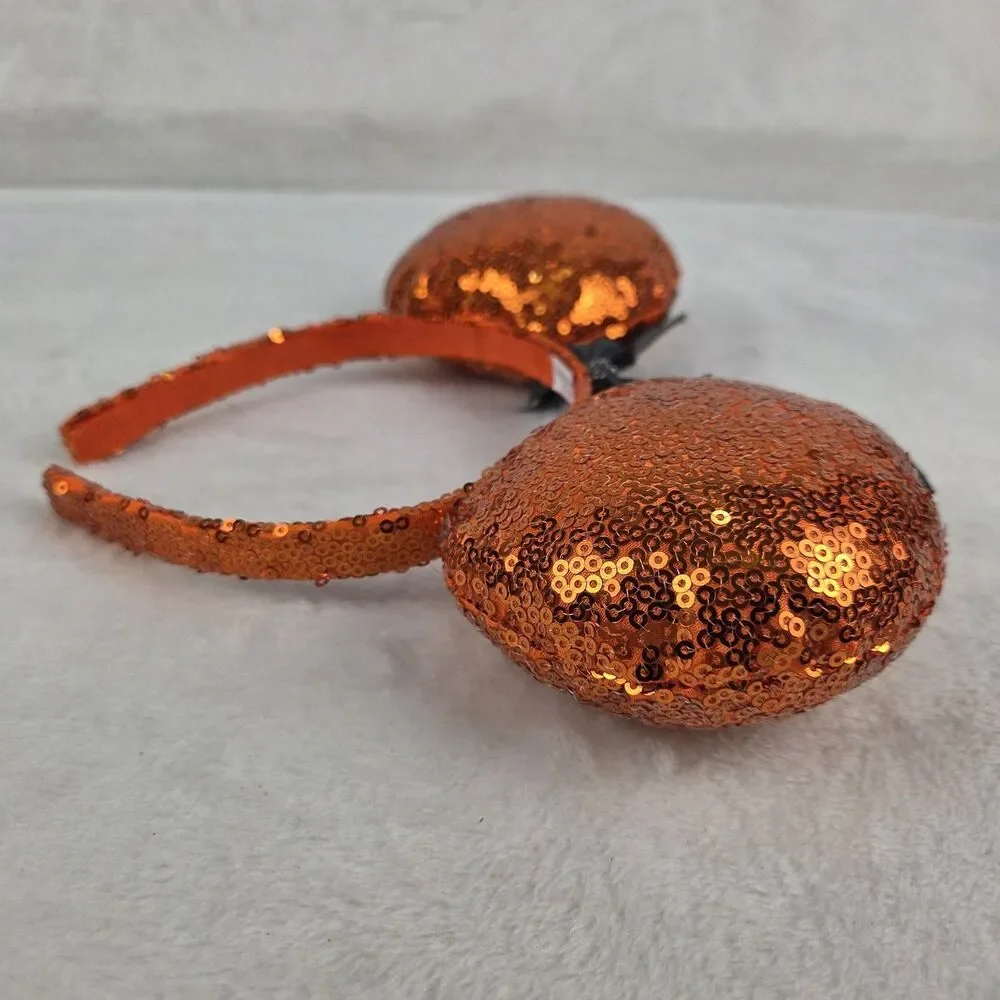 Sequined Minnie Mouse Ears Headband Set Red Bow And Orange Bat Disney